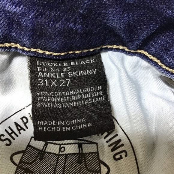 Buckle Black Dark Blue Ankle Skinny Jeans - Picture 6 of 11